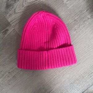 Neon pink beanie from Zara, baby